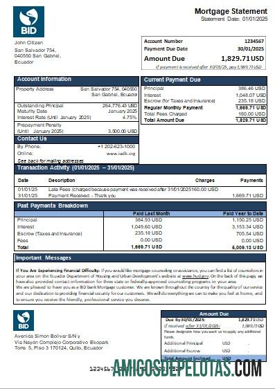Declaração de hipoteca do Banco BID do Equador Scr modelo